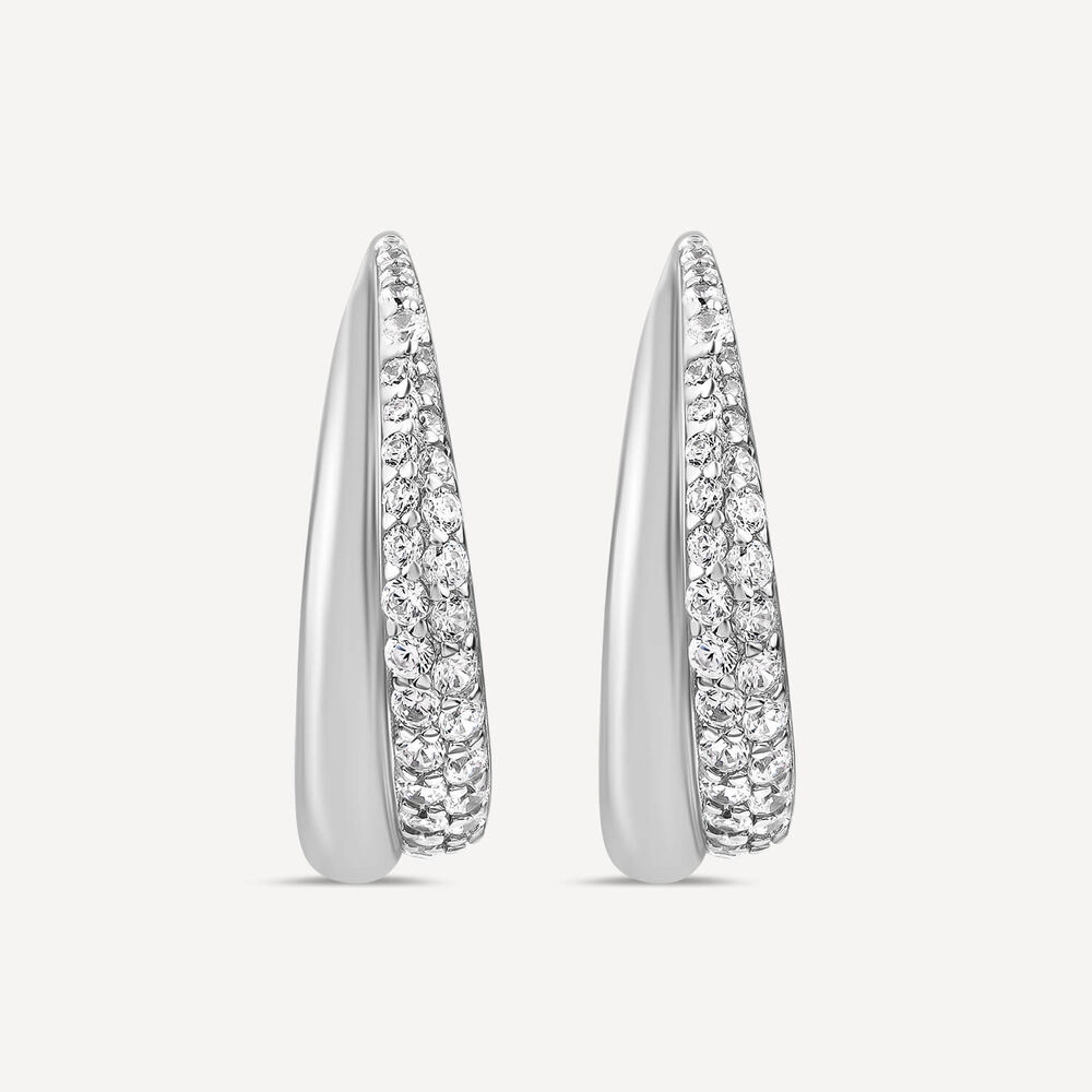 Sterling Silver Cubic Zirconia Pave Set Open Hoop Earrings image number 2