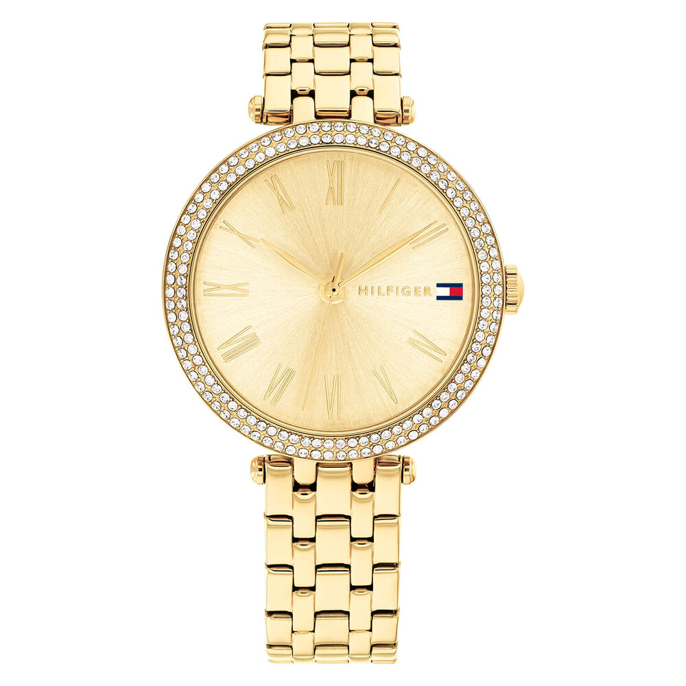 Tommy Hilfiger 34mm Dial Zirconia Bezel Yellow Gold Steel Bracelet Watch image number 0