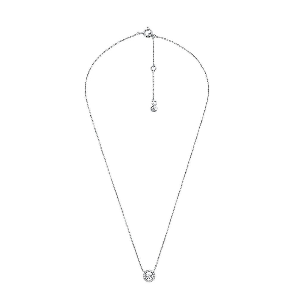 Michael Kors Premium Sterling Silver Cubic Zirconia Round Pendant Necklace