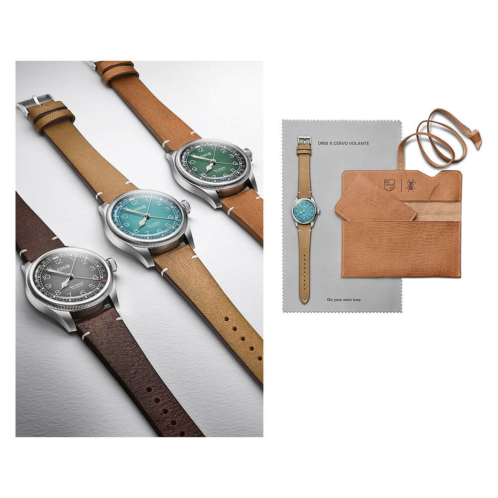 Oris Big Crown 38mm Light Blue Dial Steel Case Tan Strap Watch image number 5