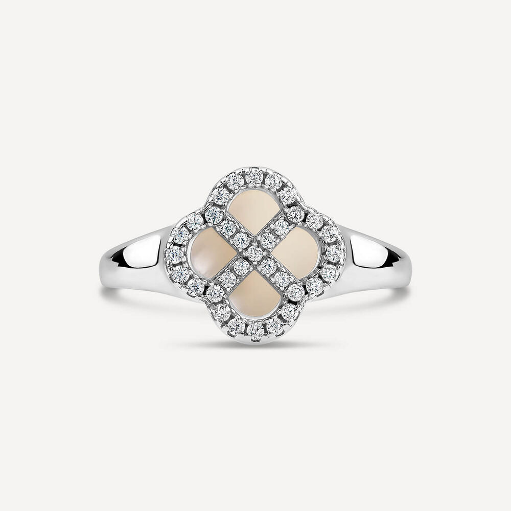 Sterling Silver Iridescent Centre Cubic Zirconia Clover Petal Ring