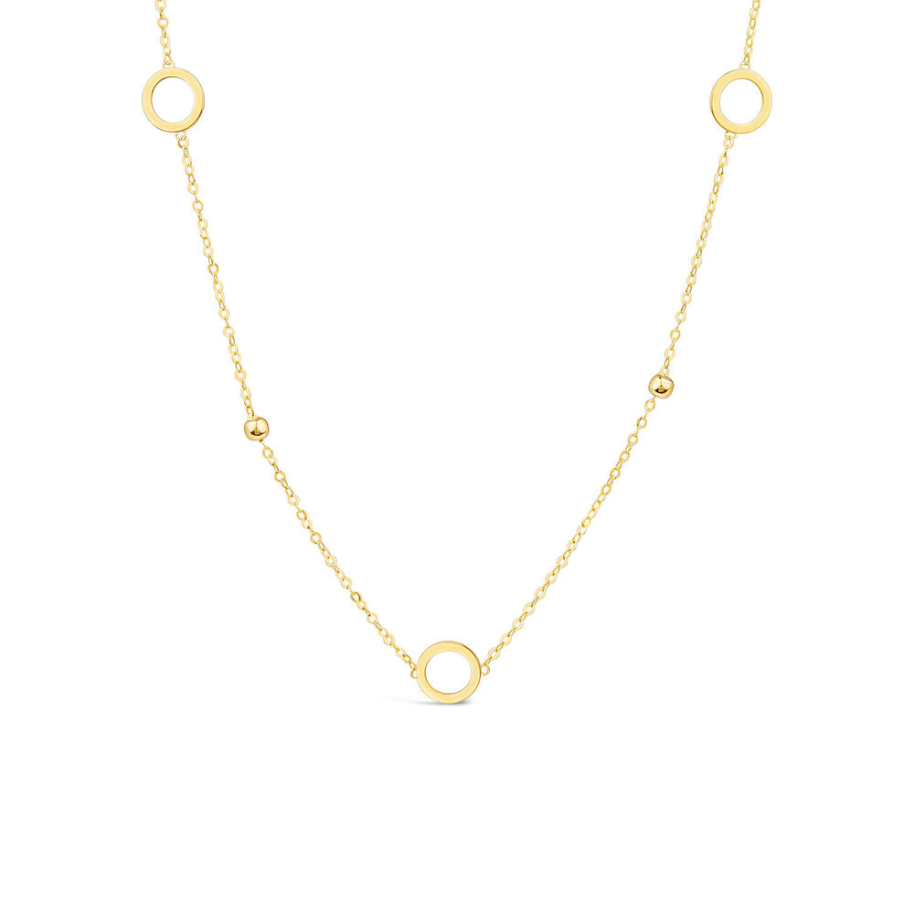 9ct Yellow Gold Circle & Bead 18inch Necklet image number 0