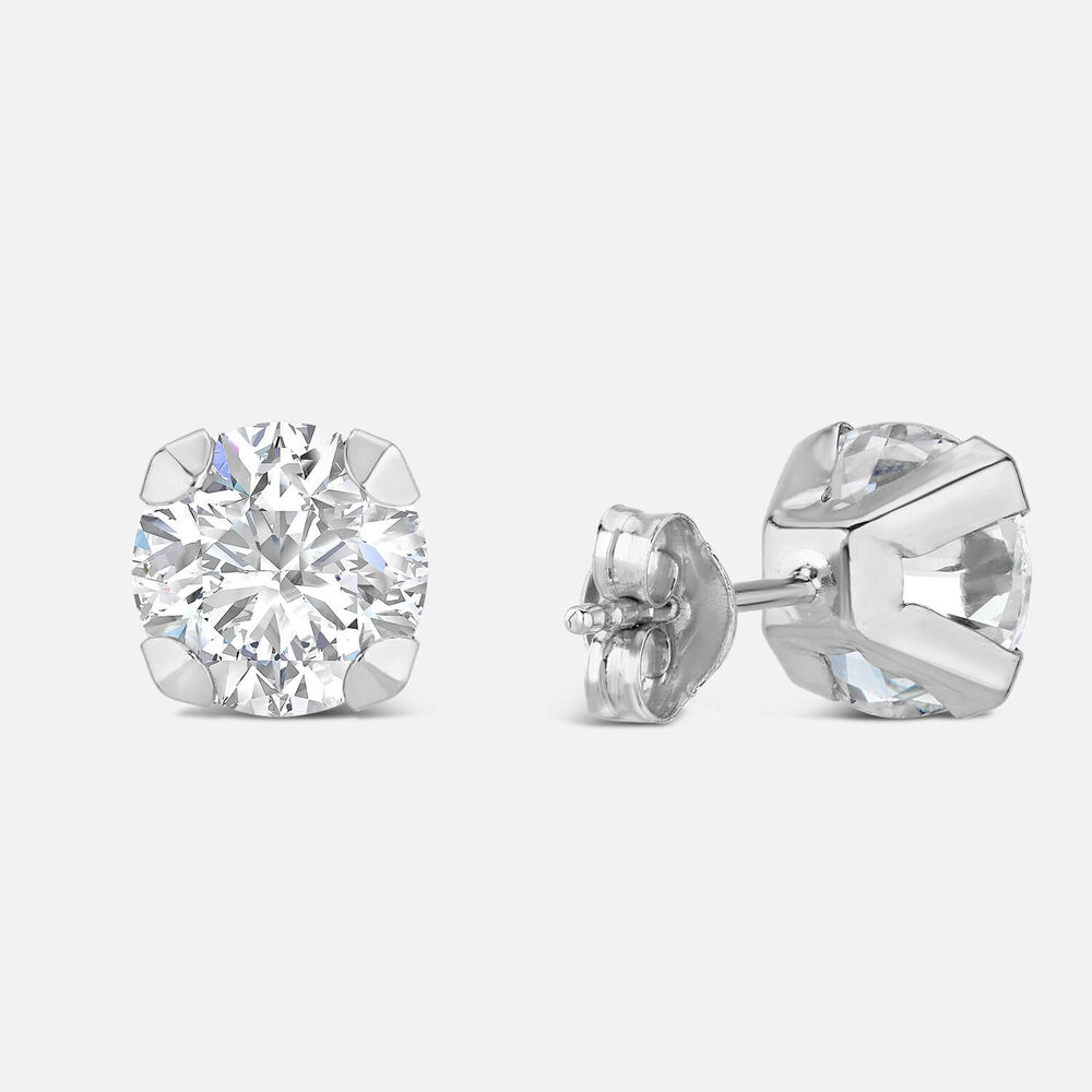 9ct White Gold 7MM Four Claw Cubic Zirconia Stud Earrings