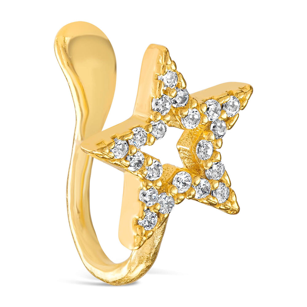 Silver & Gold Plated Open Cubic Zirconia Star Single Cuff Earring image number 1