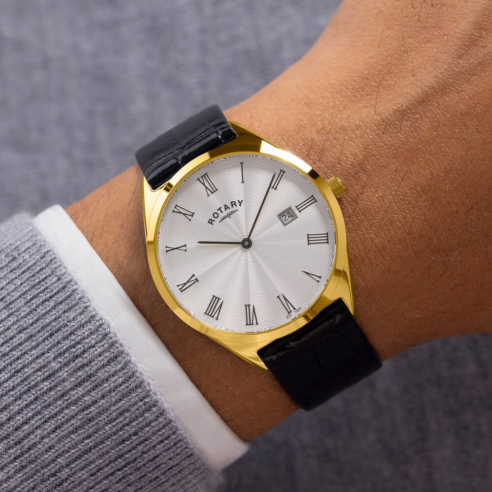 Rotary Ultra Slim 38mm Silver Dial Black Leather Strap Watch