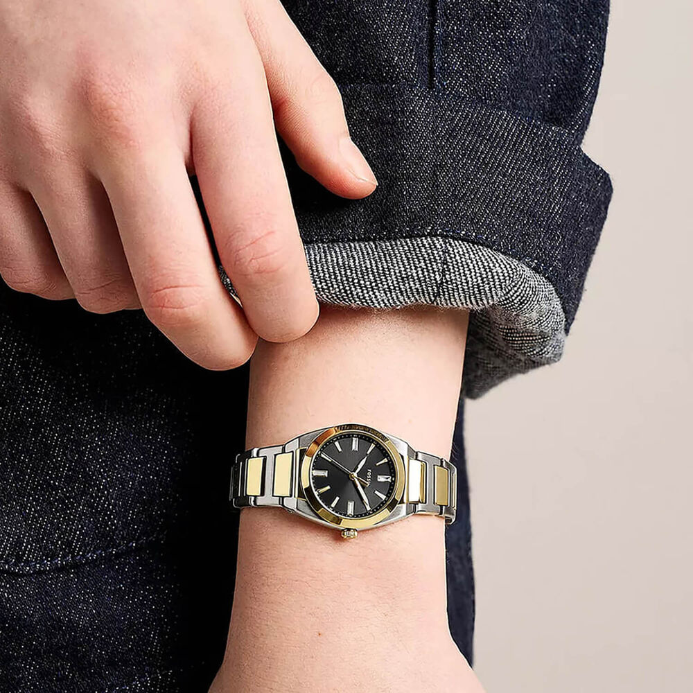 Fossil Everett 27mm Black Dial Two Tone Steel Bracelet Watch
