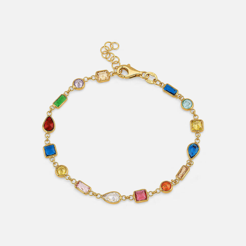 Yellow Gold Plated Sterling Silver Multi Shape & Colour Cubic Zirconia Bracelet