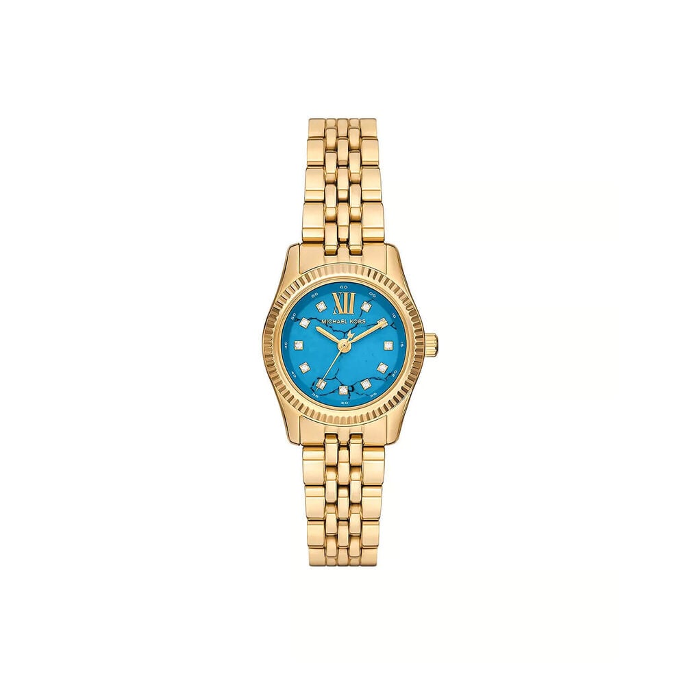 Michael Kors Lexington 26mm Turqoise Dial Yellow Gold Toned Steel Bracelet Watch image number 0