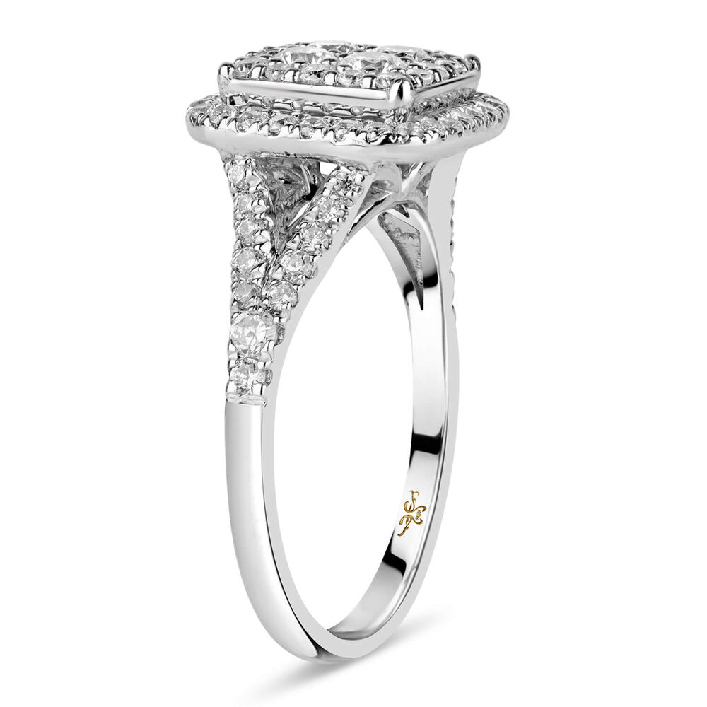 Kathy De Stafford 18ct White Gold '''Anastasia'' Diamond Square Cluster Halo Split Shoulders 1ct Ring image number 3
