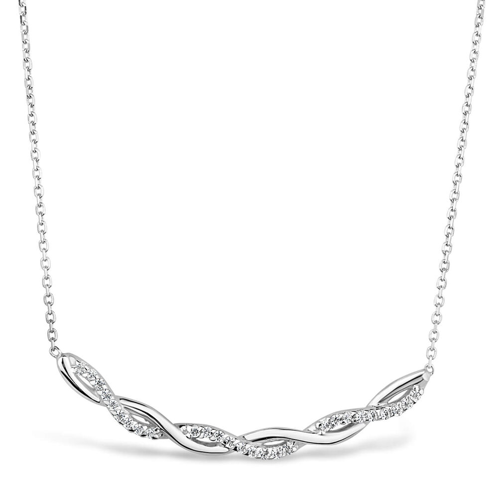 9ct White Gold Cubic Zirconia Plaited Curve Necklet image number 0