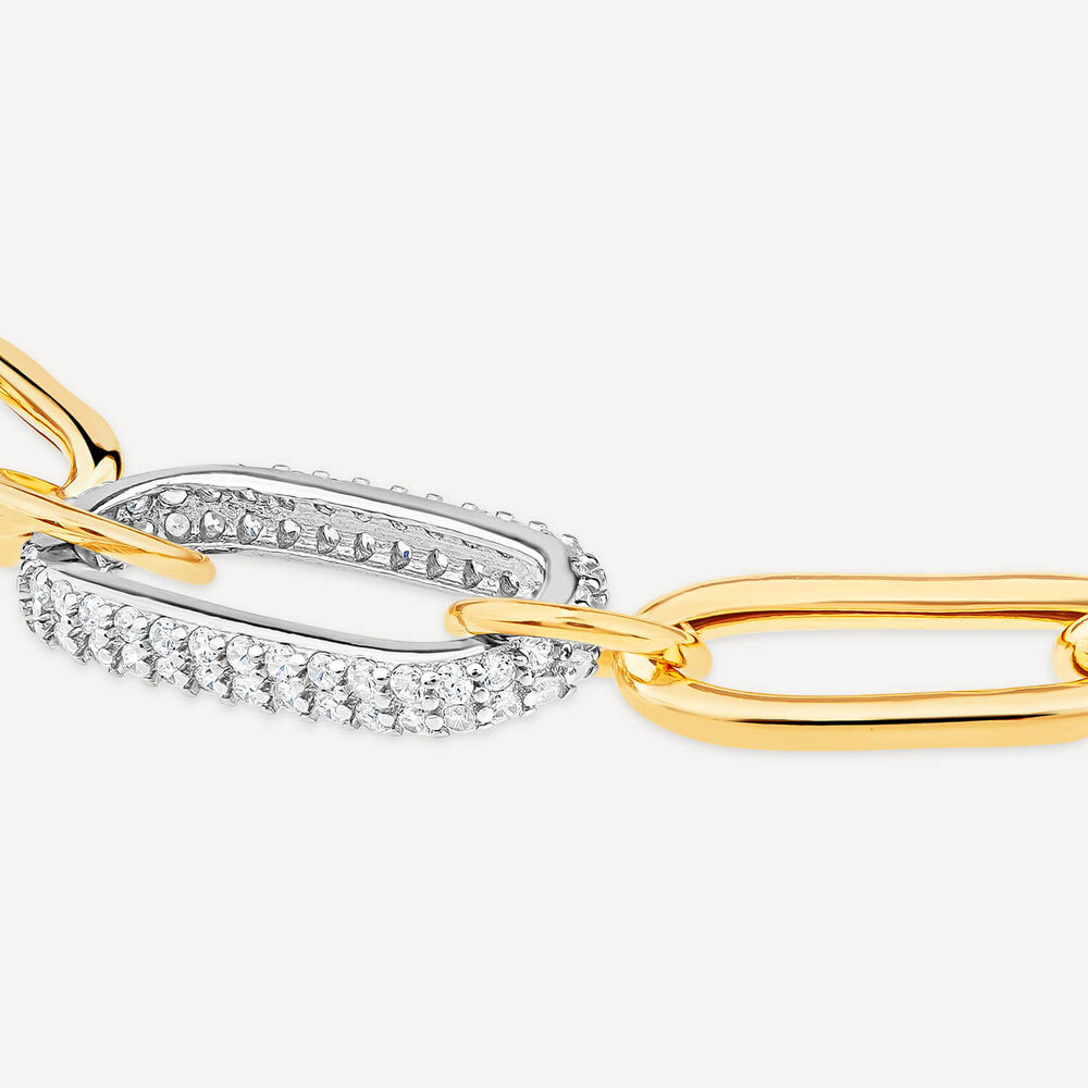 Silver & Yellow Gold Plated Single Cubic Zirconia Set Centre Link Bracelet image number 2
