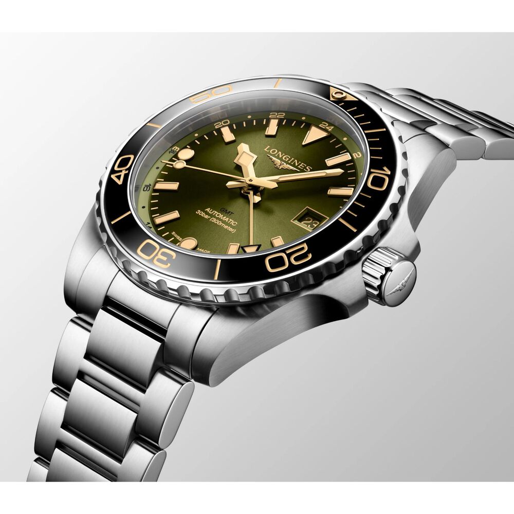 Longines Hydroconquest 41mm Sunray Green Dial Steel Ceramic Case Watch