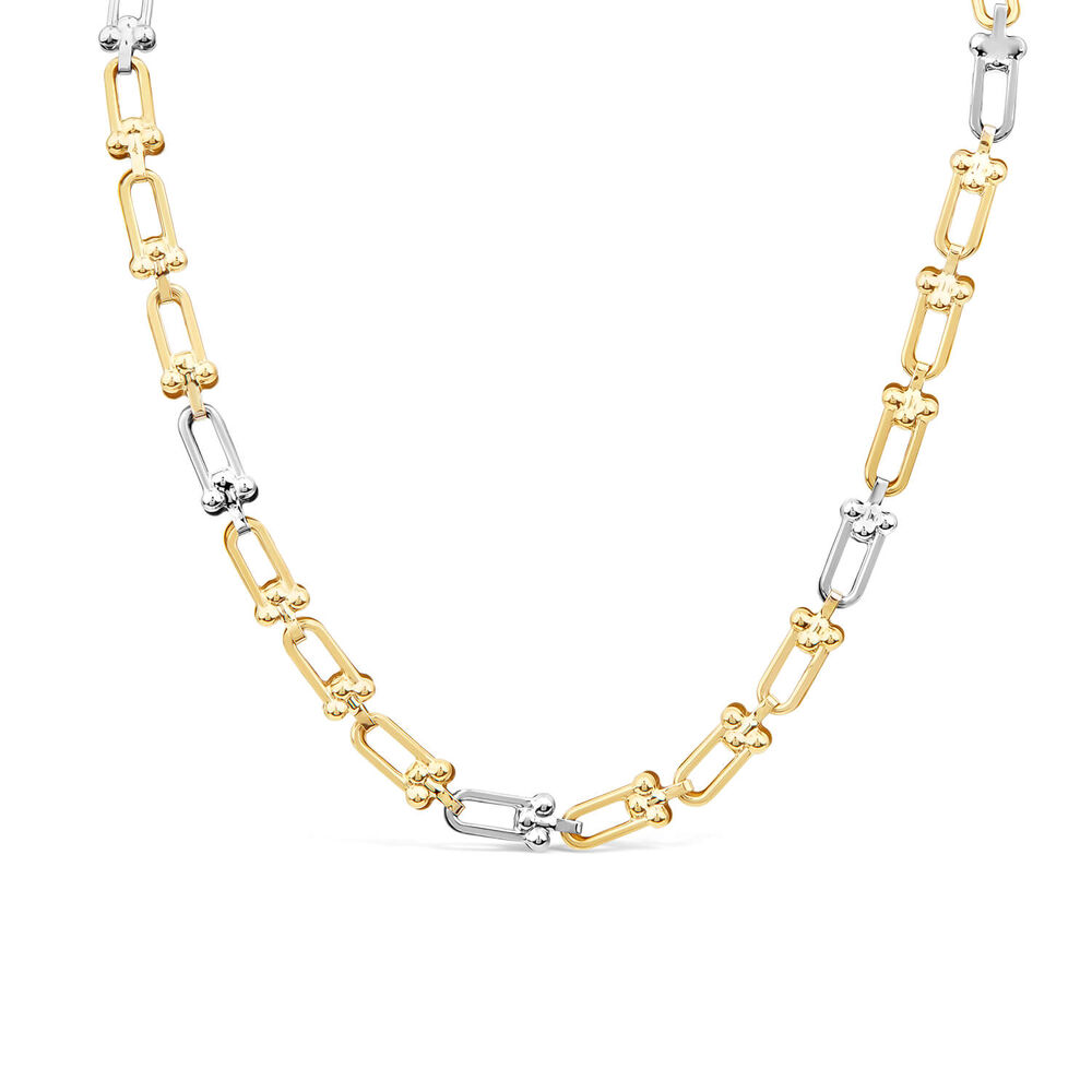 9ct Yellow & White Gold Stirrup Link Necklet image number 0