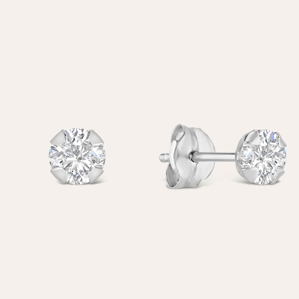 9ct White Gold 4mm Four Claw Cubic Zirconia Stud Earrings