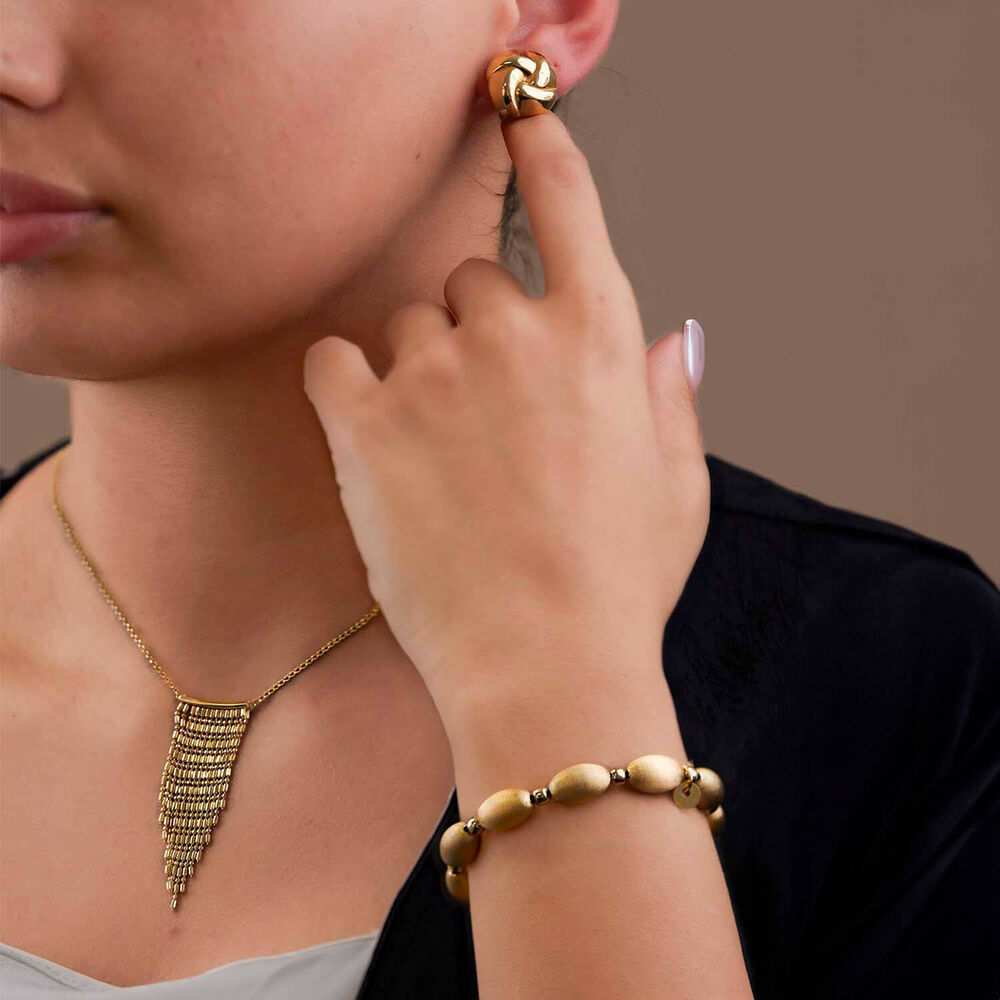 Yellow Gold Plated Sterling Silver Cubic Zirconia Oval & Round Beads Bracelet image number 4