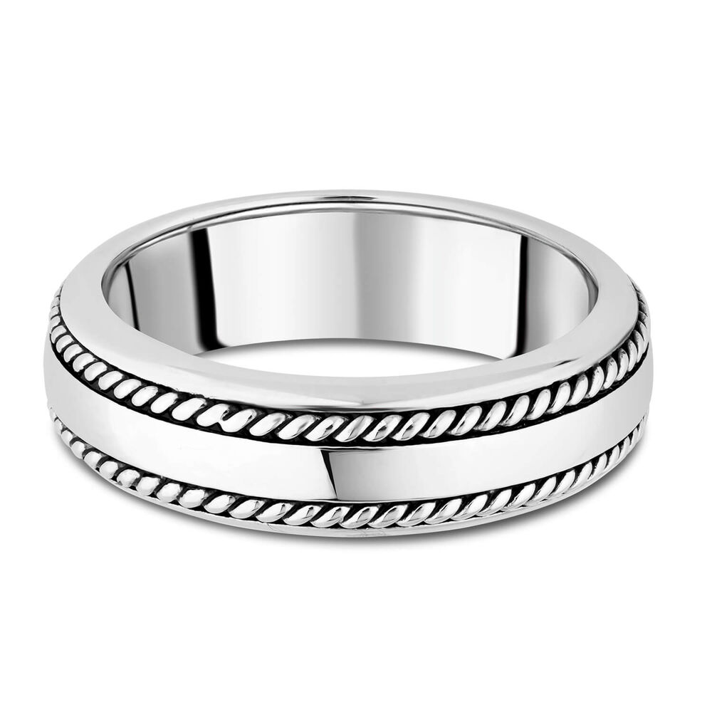 Sterling Silver Rhodium Plated 7mm Double-Twist Men's Ring image number 4