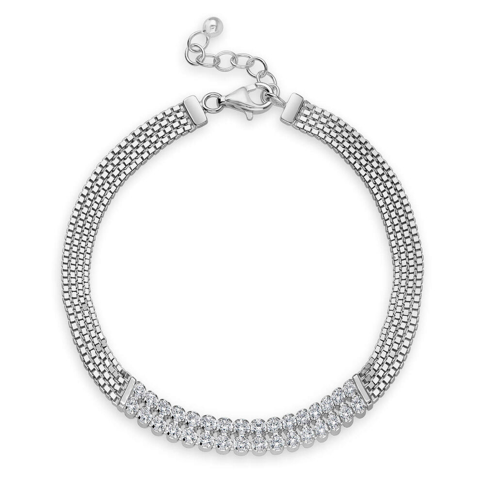 Jaques Esteve Sterling Silver Double Crystal 4 Row Ladies Bracelet