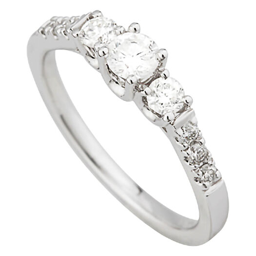 Ladies 9ct White Gold Three Diamond Engagement Ring.