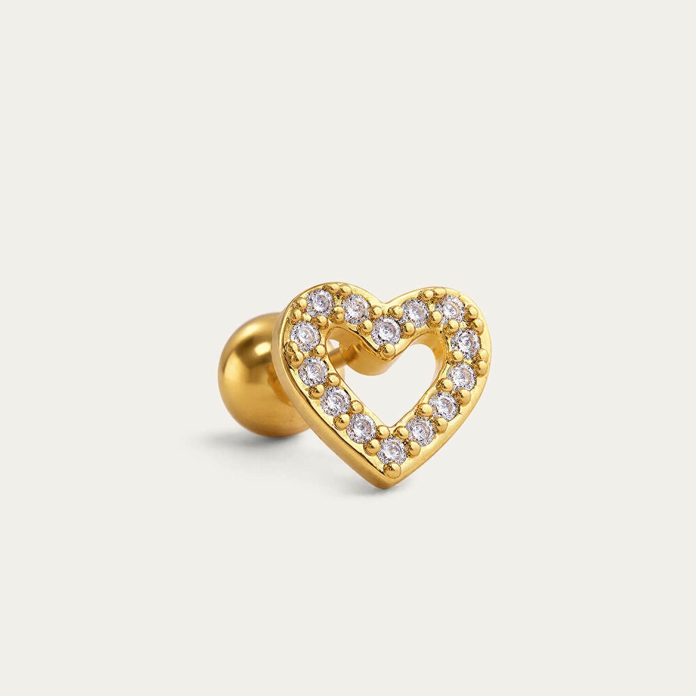 Yellow Gold Plated Sterling Silver Cubic Zirconia Open Heart Single Stud Earring