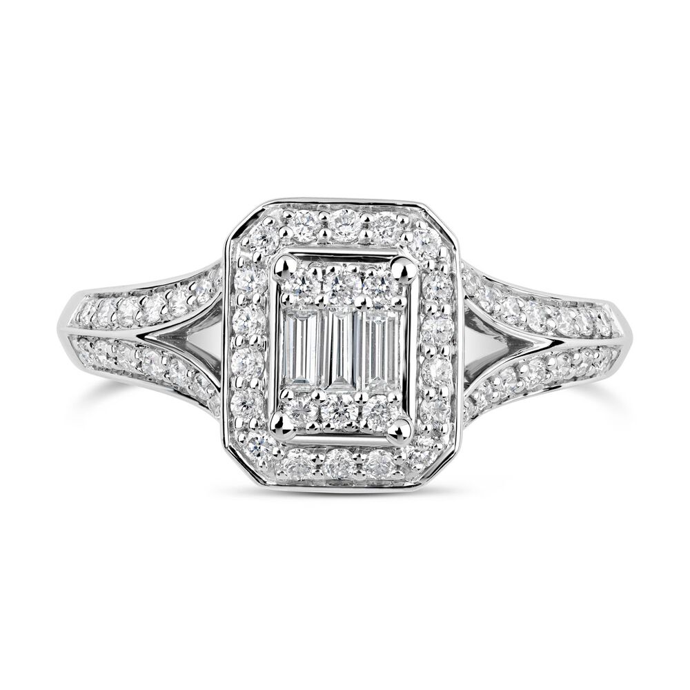 18ct White Gold Baguette Centre 0.50 Carat Diamond Frame Split Shoulders Ring image number 1