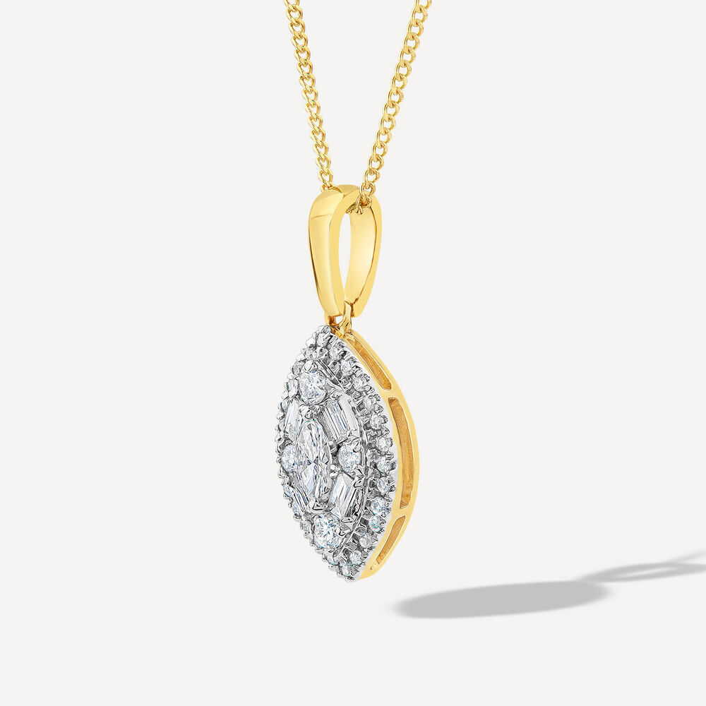 9ct Yellow Gold Marquis Shape Cluster 0.25ct Baguette Diamond Pendant image number 1