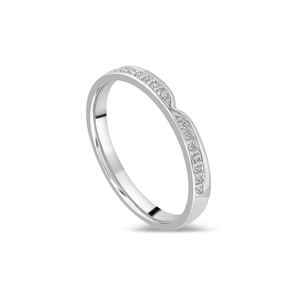 9ct White Gold Pave Shaped 0.08 Diamond Wedding Ring image number 0