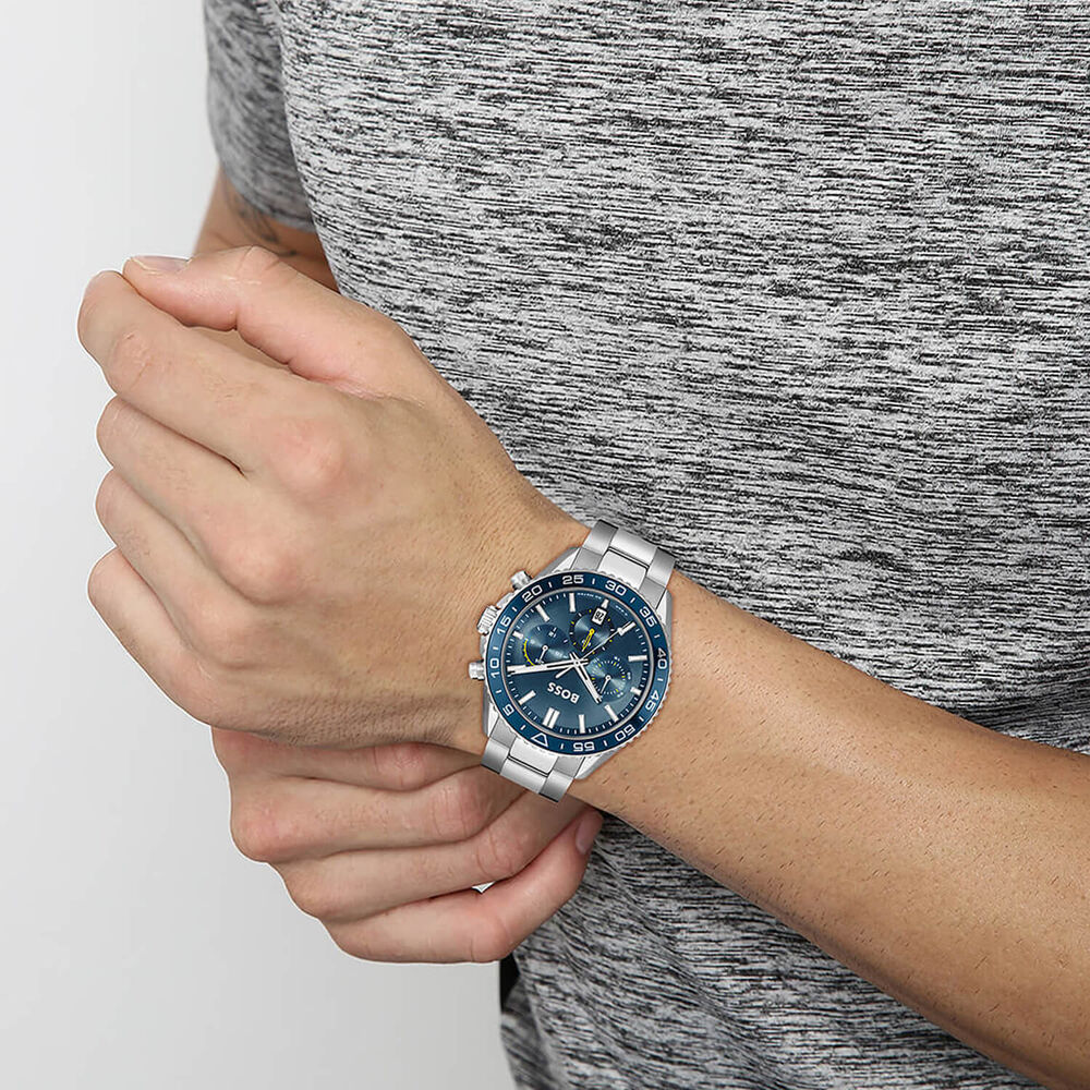 BOSS Runner Chronograph 44mm Blue Dial Steel Bracelet Watch image number 3