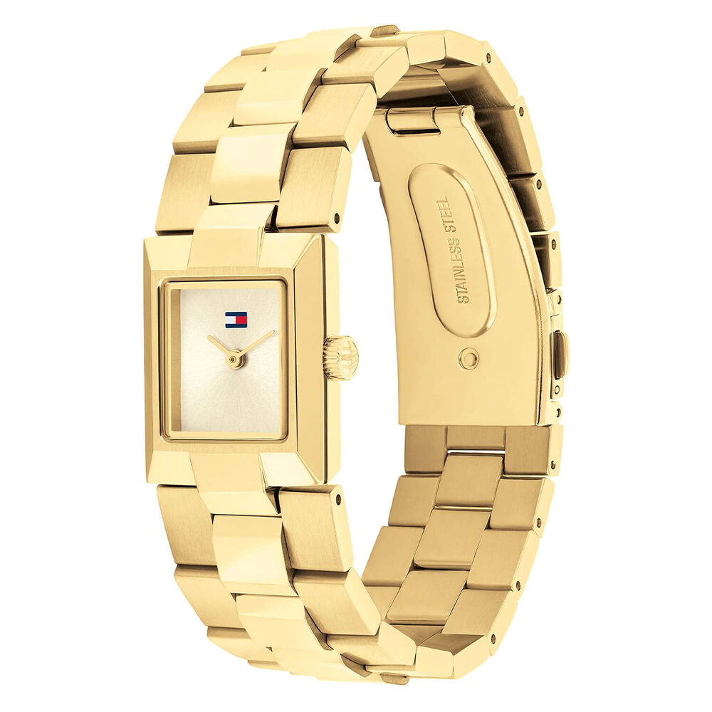 Tommy Hilfiger 25mm Square Gold Dial & Gold-Plated Steel Bracelet Watch image number 1
