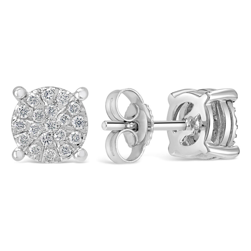 9ct White Gold Cluster Stone Stud .16ct image number 2