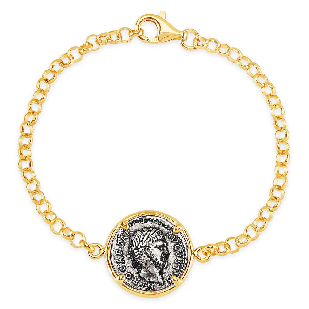 Sterling Silver and Yellow Gold Plated Coin Ladies Bracelet image number 0