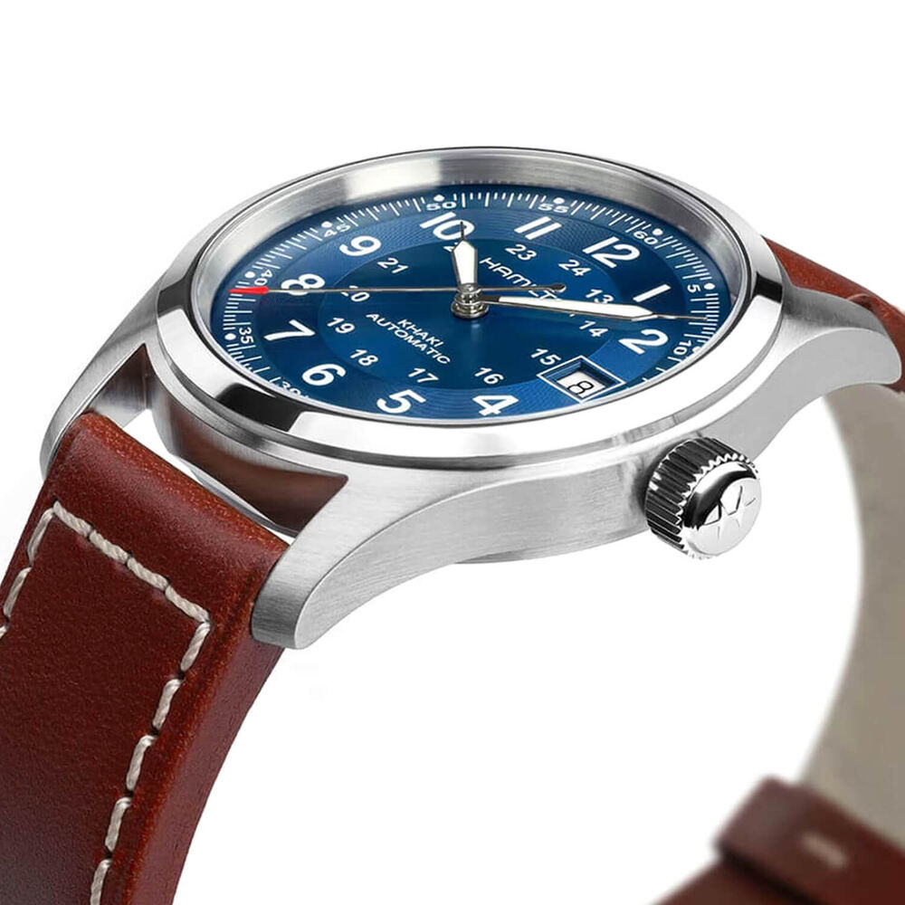 Hamilton Khaki Field 38mm Blue Dial Brown Leather Strap Watch