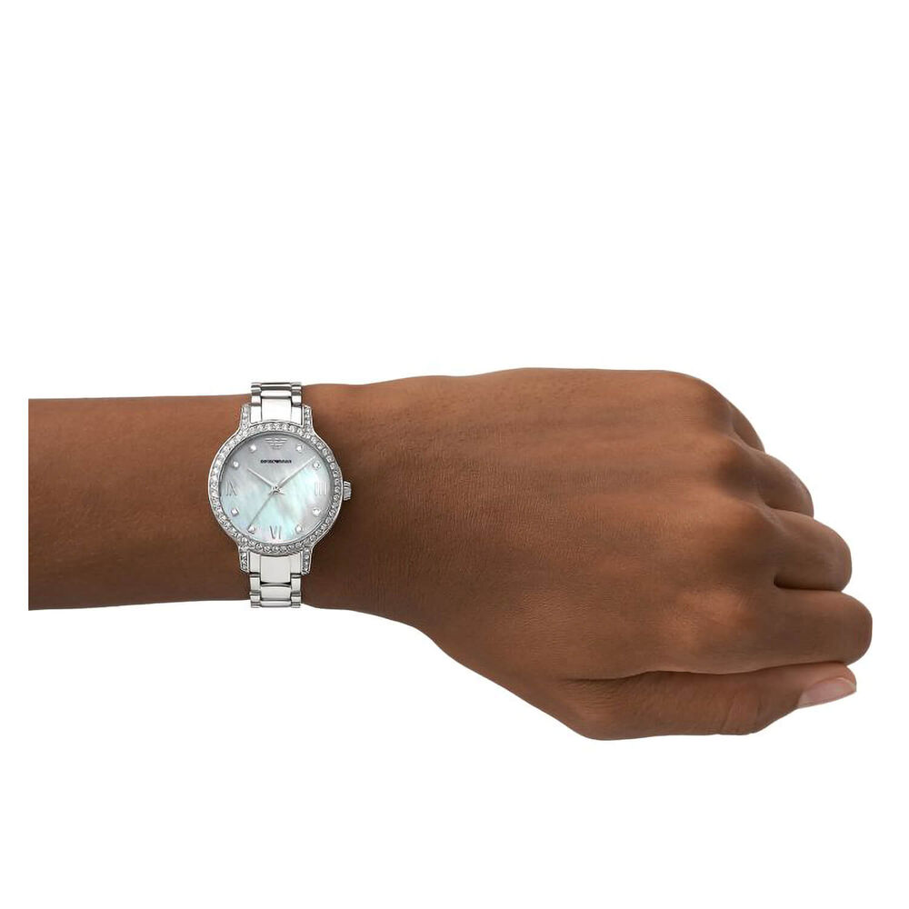 Emporio Armani Cleo 32mm Cubic Zirconia MOP Dial Bracelet Watch image number 3
