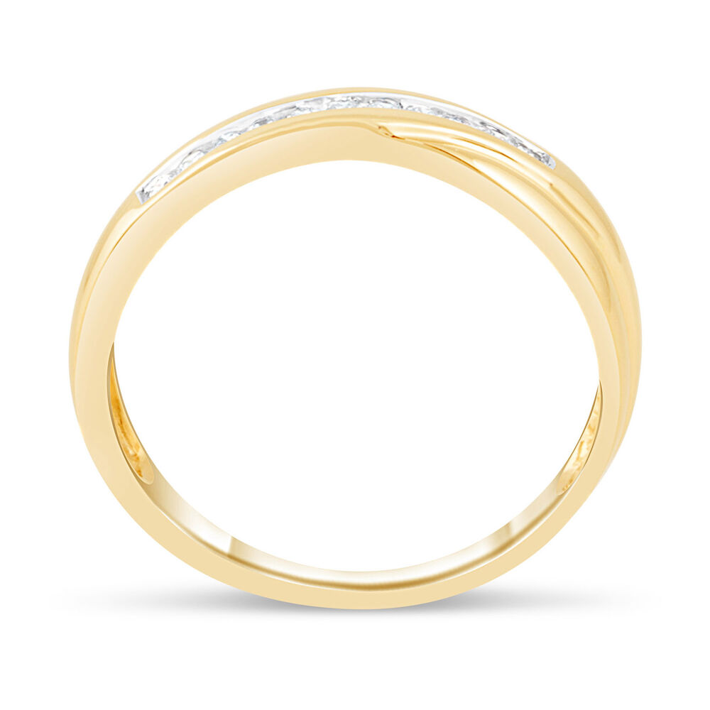9ct Yellow Gold 0.10ct Diamond Crossover Channel Set Wedding Ring