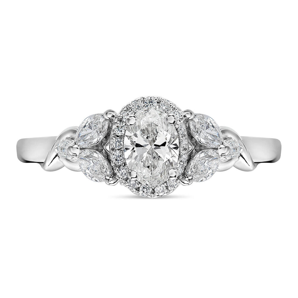 Kathy De Stafford 18ct White Gold ''Layla'' Oval Halo With Side Stone 0.75ct Ring image number 1