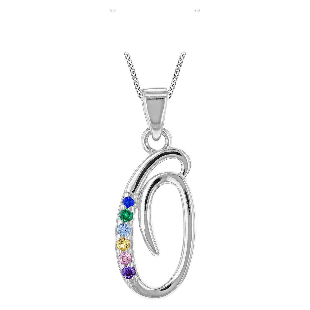 Sterling Silver Coloured Stone Set Initial "O" Pendant - Chain Included image number 0