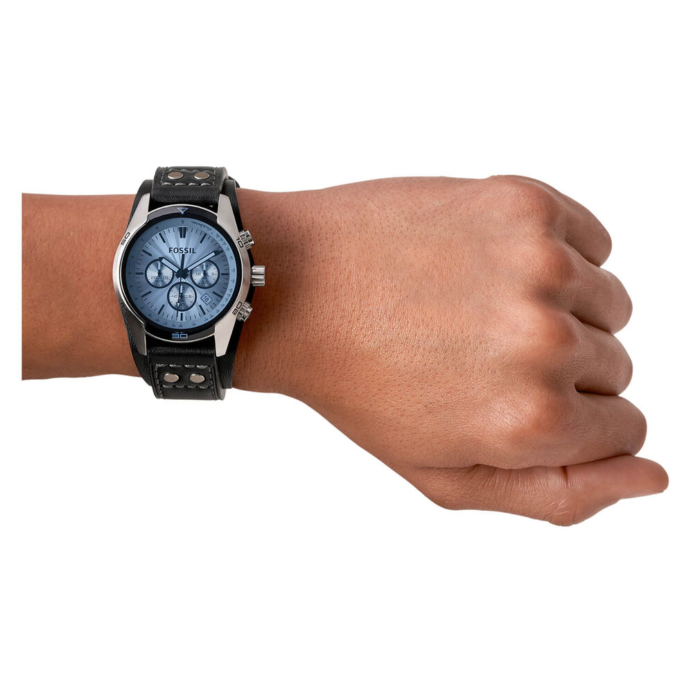 Fossil Coachman 45mm Blue Chronograph Dial Black Strap Watch