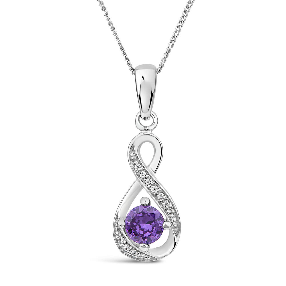 Sterling Silver and Cubic Zirconia February Birthstone Pendant (Chain Included) image number 0