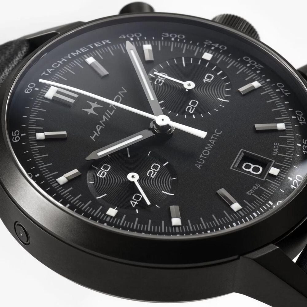 Hamilton American Classic 40mm Black Dial Black Leather Strap Chronograph Watch