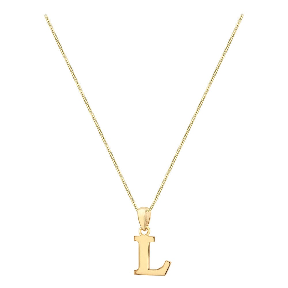 9ct Yellow Gold Plain Initial L Pendant With 16-18' Chain (Chain Included) image number 1