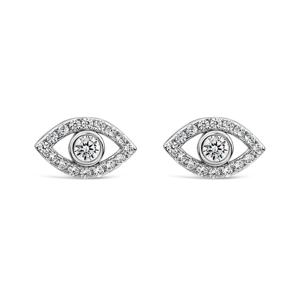 Sterling Silver Cubic Zirconia Protective Eye Stud Earrings image number 0