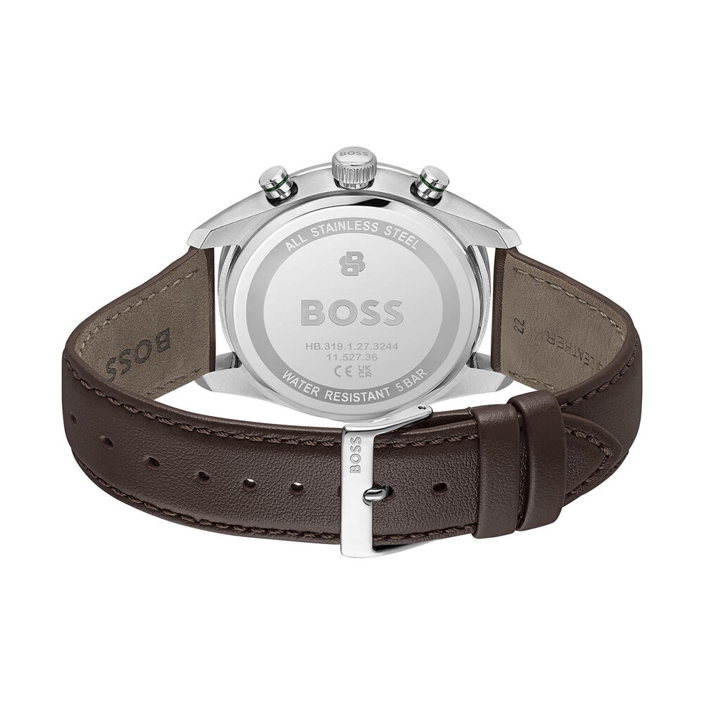 BOSS Grand Prix Vitesse 44mm Green Dial Dark Brown Leather Strap Watch