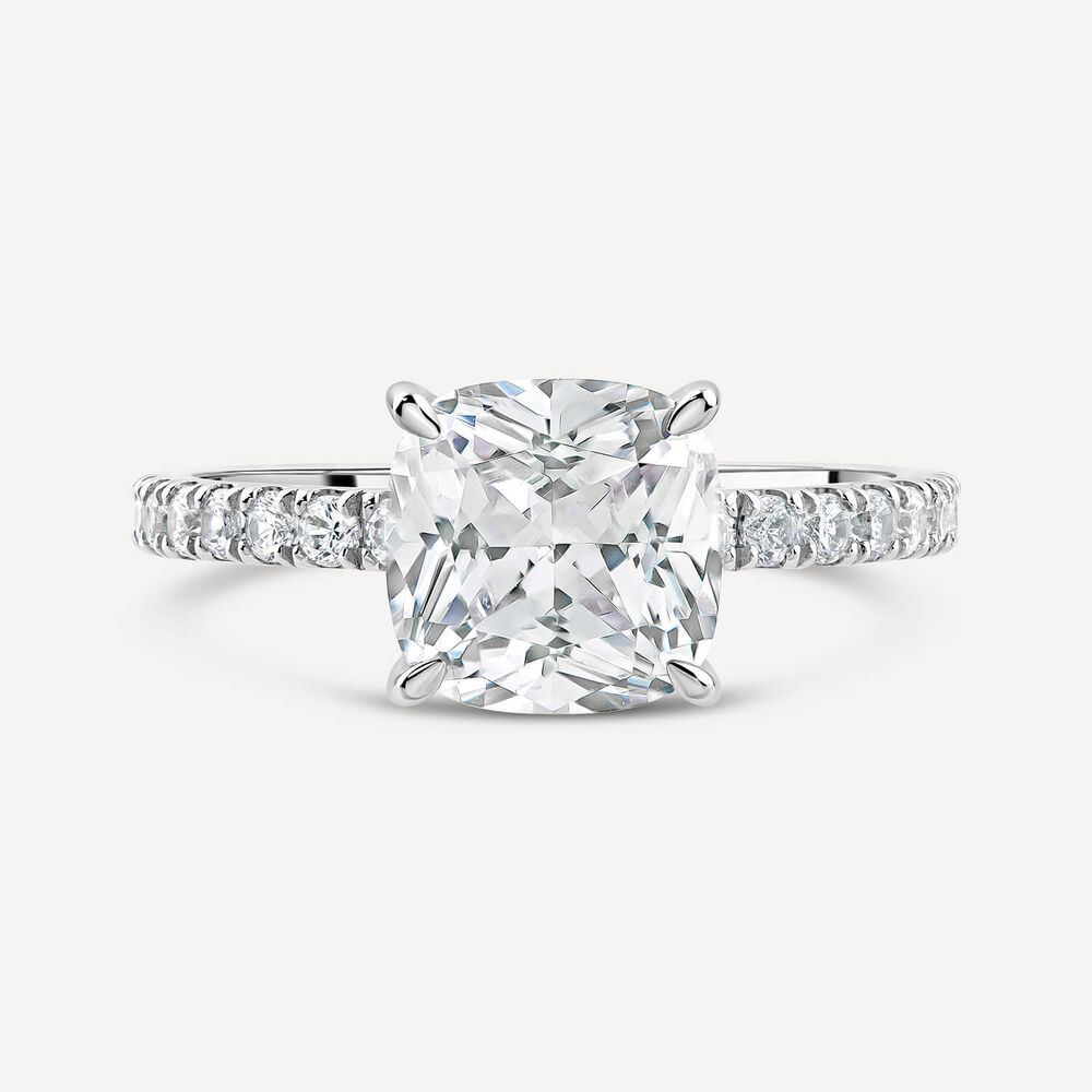 9ct White Gold Cubic Zirconia Cushion Centre & Shoulders Set Ring image number 1
