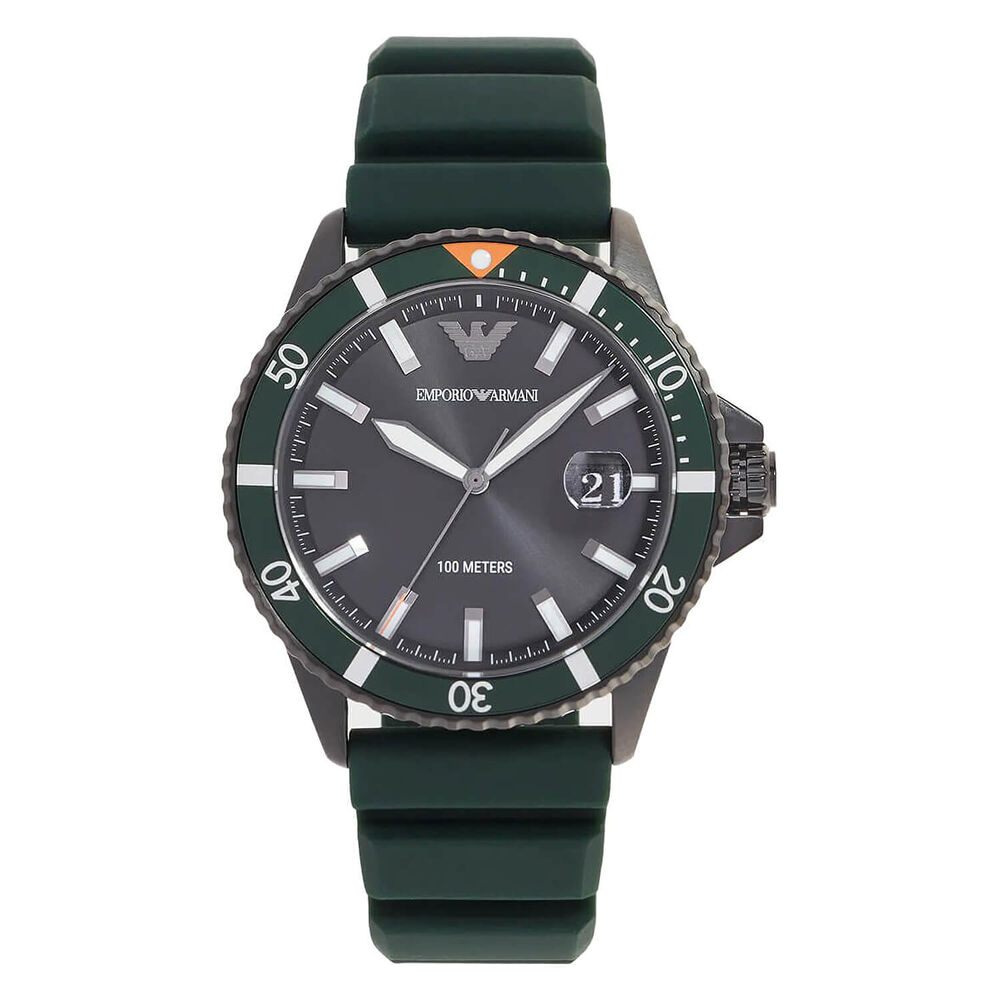 Armani Diver 42mm Black Dial Green Rubber Strap Watch