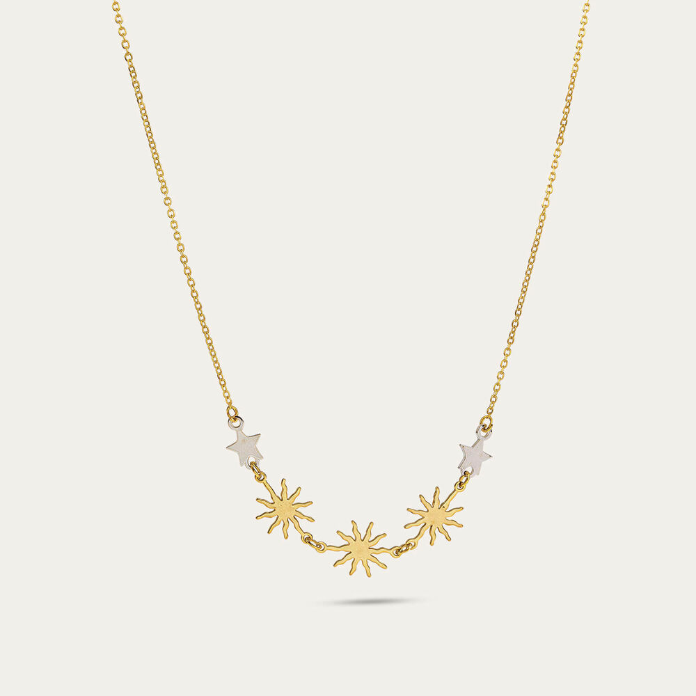 9ct Yellow & White Gold Sun & Star Necklet