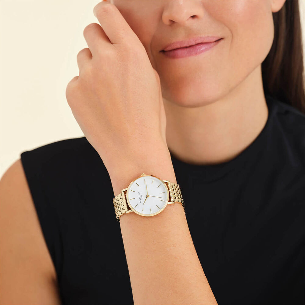 Rosefield Upper East Side Gold 33mm Mother of Pearl Dial 23k Gold Plated Steel Bracelet Watch image number 1