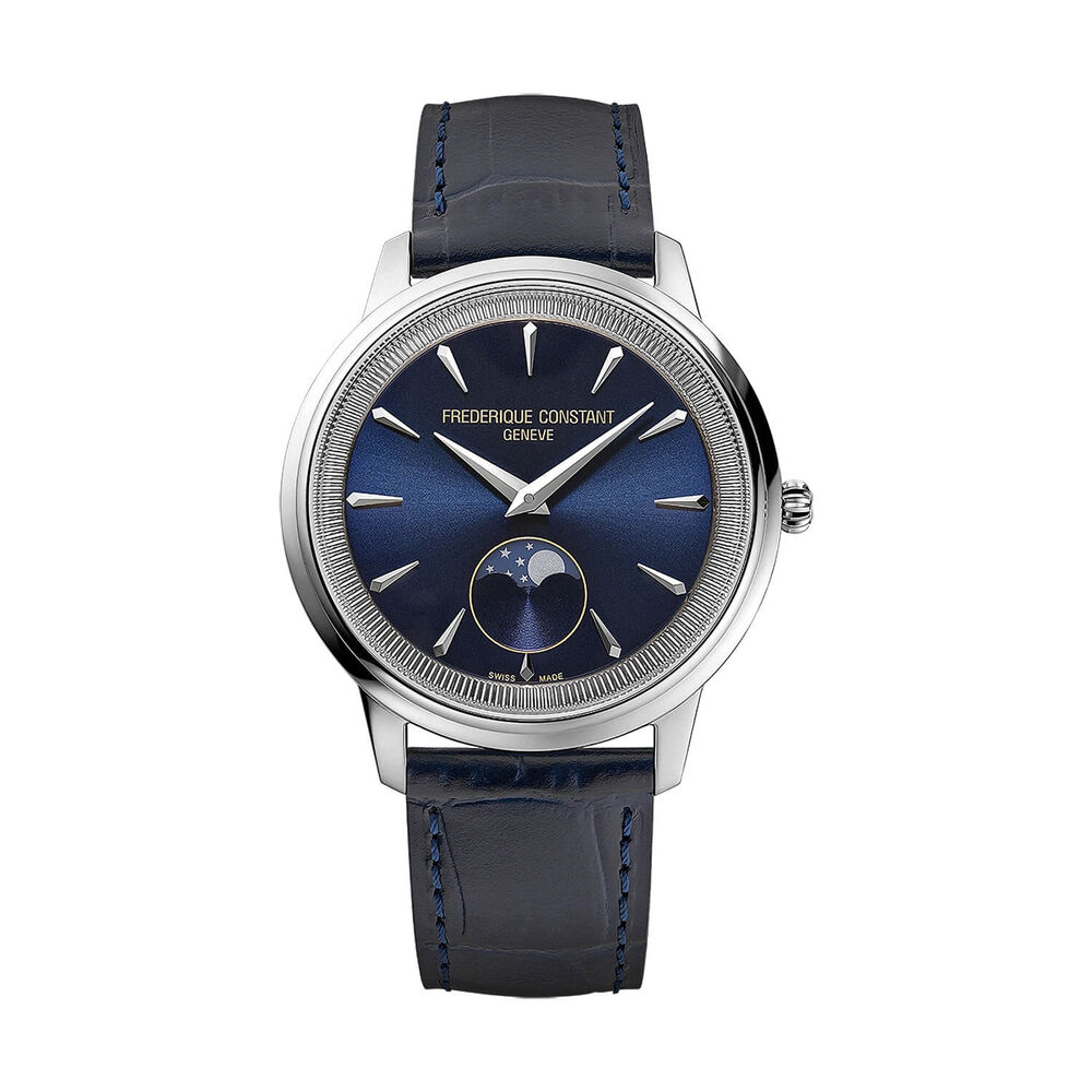 Frederique Constant Classics Moneta Moonphase 37mm Blue Dial Leather Strap Watch image number 0