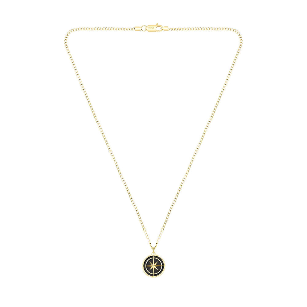 BOSS North Star With Black Fill Pendant Yellow Gold Tone Stainless Steel Necklace
