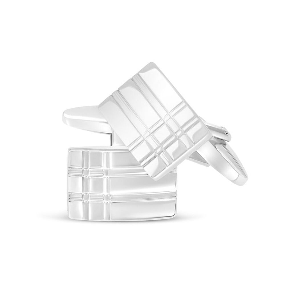 Silver Plated Men's Rectangular Lined Design Cufflinks image number 2