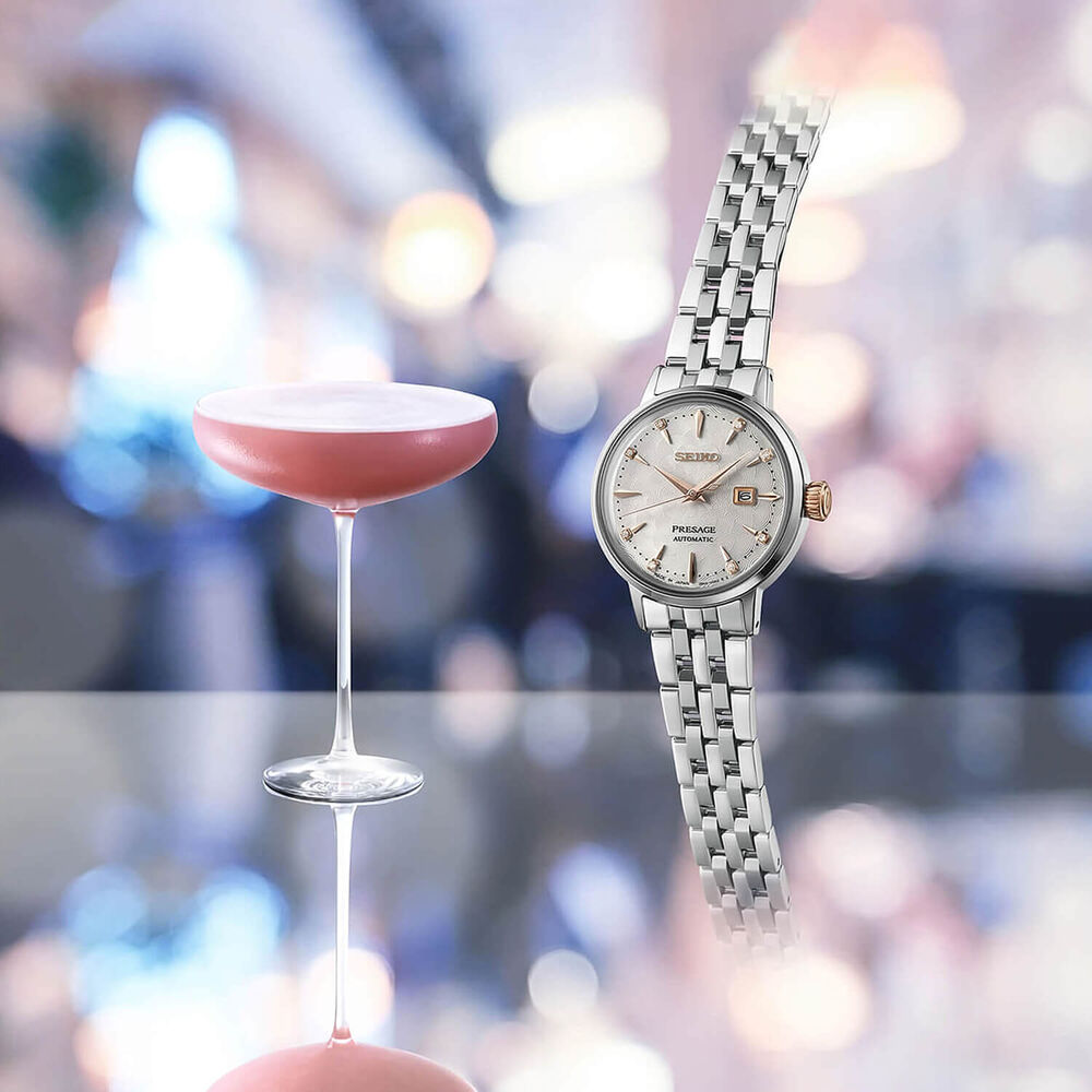 Seiko Presage Cocktail Time 'Clover Club' Diamond Twist 30.3mm White Dial Watch image number 2