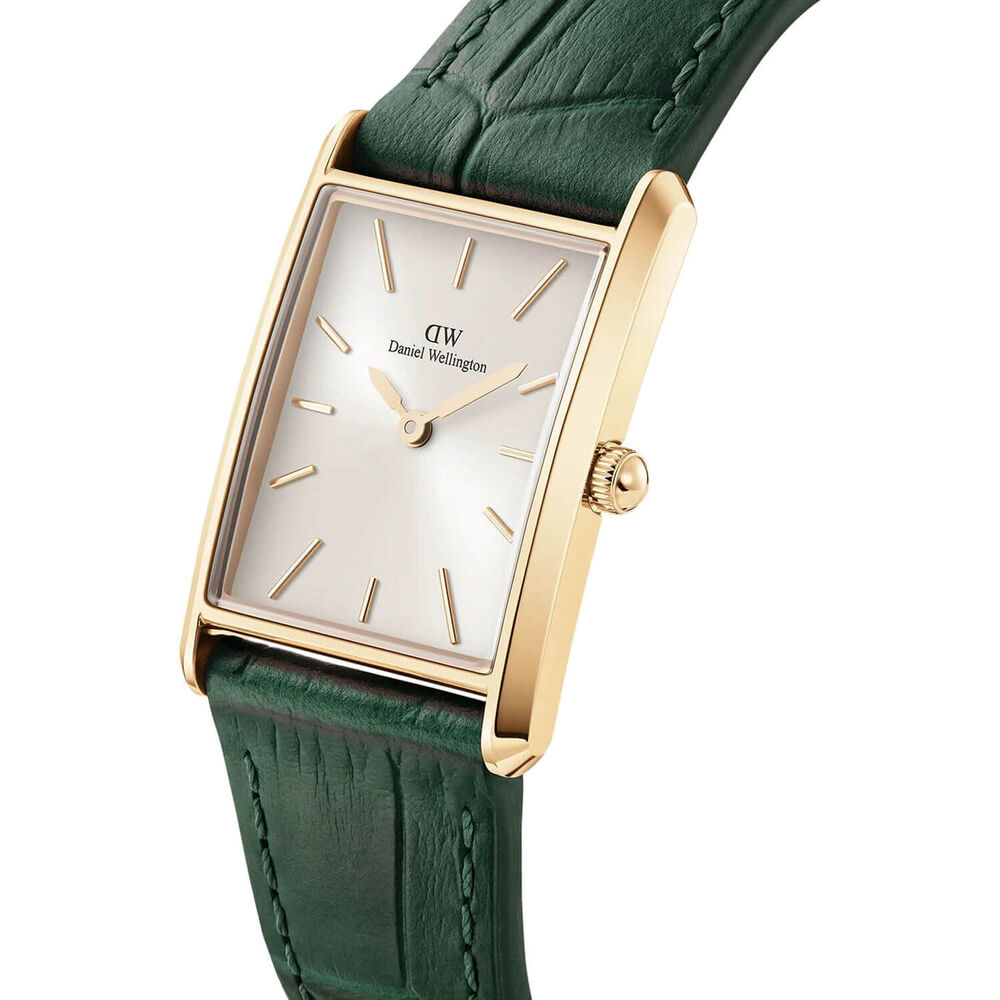 Daniel Wellington Bound 32x22mm Champagne Dial Green Crocodile Leather Strap Watch